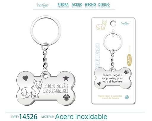 [14526] Llavero de acero con perro corgi galés de Pembroke - Accesorios de mascotas