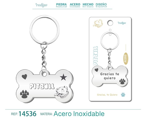 [14536] Llavero de acero con perro pit bull - Accesorios de mascotas