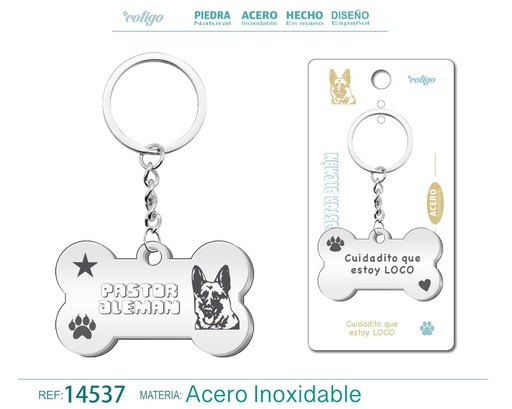 [14537] Llavero de acero con perro pastor alemán - Accesorios de mascotas