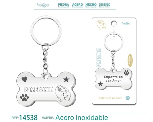 [14538] Llavero de acero con perro pomerania - Accesorios de mascotas