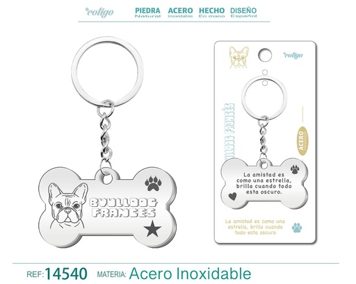 [14540] Llavero de acero con perro bulldog francés - Accesorios de mascotas