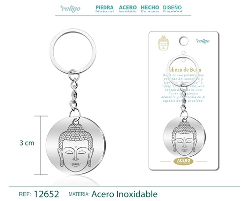 [12652] Llavero de Acero con Símbolo de Suerte Cabeza de Buda - Accesorios espirituales y de suerte