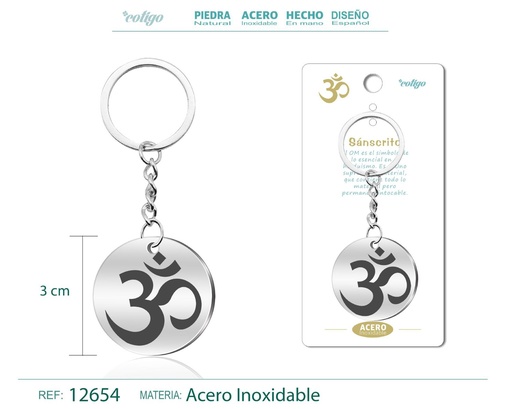 [12654] Llavero de Acero con Símbolo de Suerte en Sánscrito - Accesorios místicos y espirituales