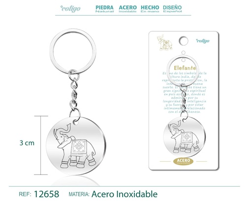 [12658] Llavero de Acero con Símbolo de Suerte Elefante - Accesorios de buena suerte y fortaleza