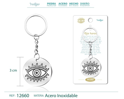 [12660] Llavero de Acero con Símbolo de Suerte Ojo Turco - Accesorios de protección contra el mal de ojo