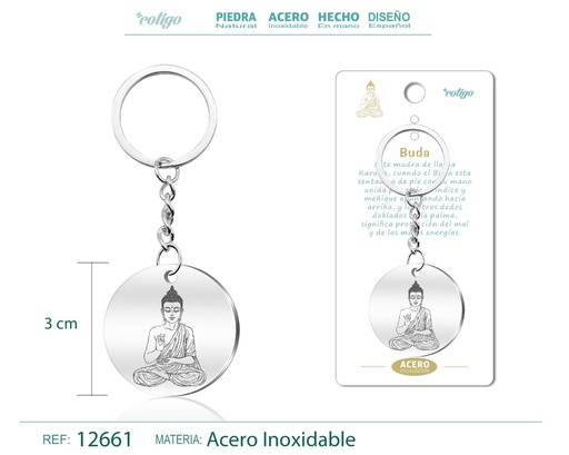[12661] Llavero de Acero con Símbolo de Suerte Buda - Accesorios espirituales de suerte y tranquilidad