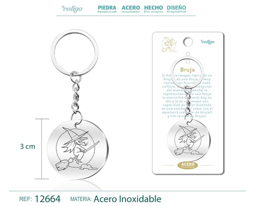 [12664] Llavero de Acero con Símbolo de Suerte Bruja - Accesorios de protección y magia