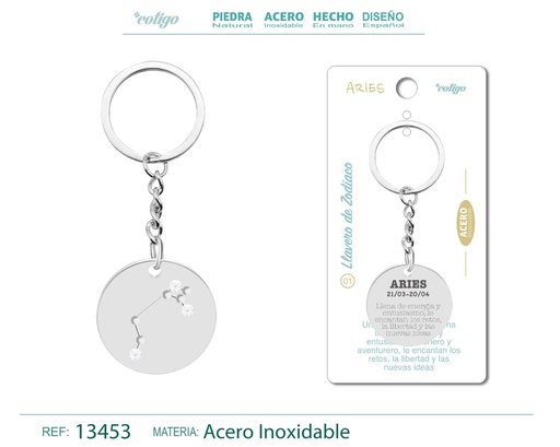 [13453] Llavero de Acero con Zodiaco Aries - Accesorios astrológicos y de personalidad