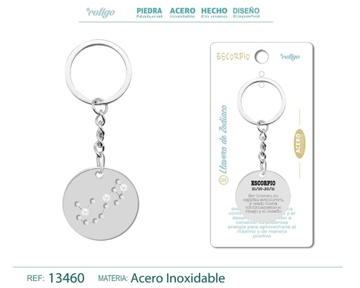 [13460] Llavero de Acero con Zodiaco Escorpio - Accesorios astrológicos y de personalidad