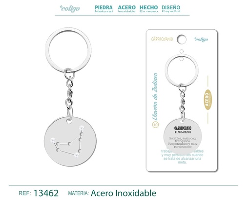 [13462] Llavero de Acero con Zodiaco Capricornio - Accesorios astrológicos y de personalidad