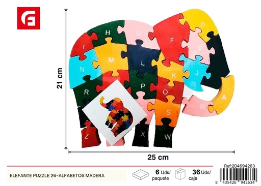 [204694263] Puzzle elefante 26 letras madera - Juguetes de aprendizaje
