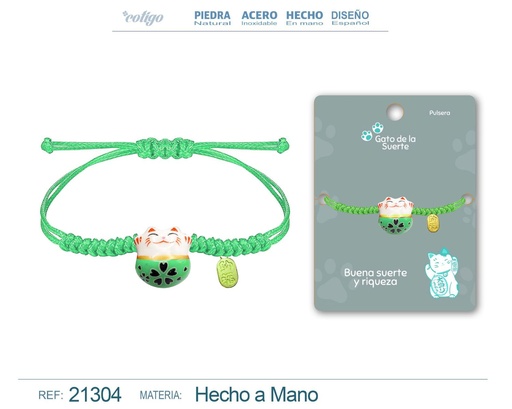 [21304] Pulsera de Hilo Encerado con Gato de la Suerte - Amuletos de Suerte y Protección