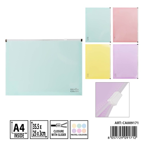 [0237215] Porta documentos con zip pastel A4 32.5x25x3cm - Artículos de papelería