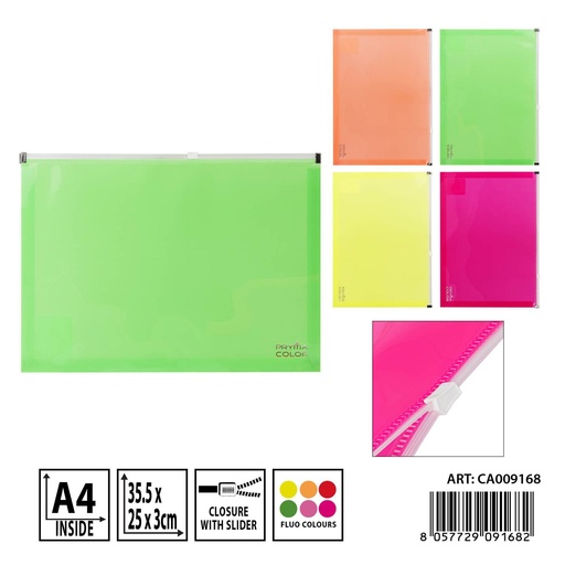 [0237212] Porta documentos con zip fluo A4 32.5x25x3cm - Artículos de papelería