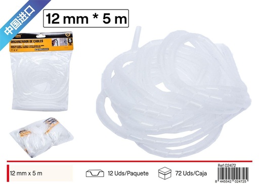 [02472] Cuerda recogecables blanca transparente de 12mm-5m - Accesorios para ferretería