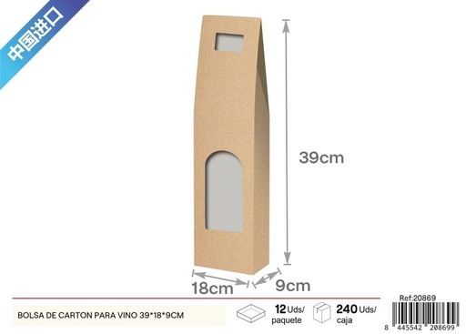 [20869] Bolsa de cartón para vino 39*18*9 cm - Artículos para regalos y vino