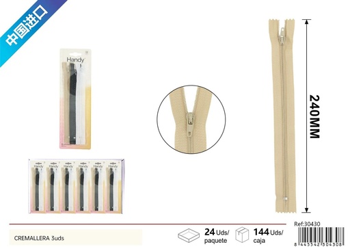 [30430] Cremallera 3 pcs - Accesorios de costura y cremallera