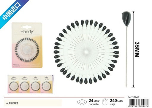 [30447] Alfileres en forma de pera negros - Accesorios de costura y manualidades