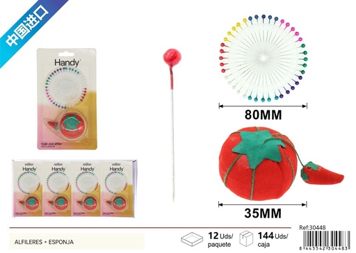 [30448] Alfileres con esponja roja - Accesorios de costura y manualidades