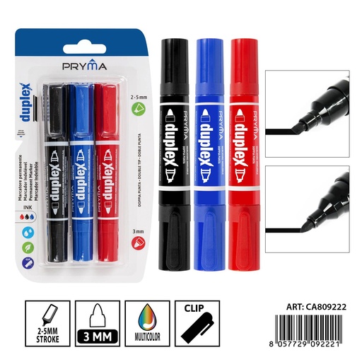 [0237567] Marcador de doble punta 5/3mm 3PZ N/R/AZ - Herramientas de escritura