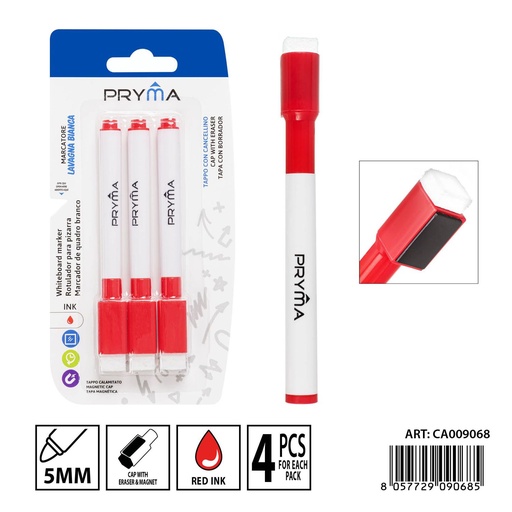 [0237069] Ratullador de pizarra blanca color rojo 3PZ - Herramientas de escritura