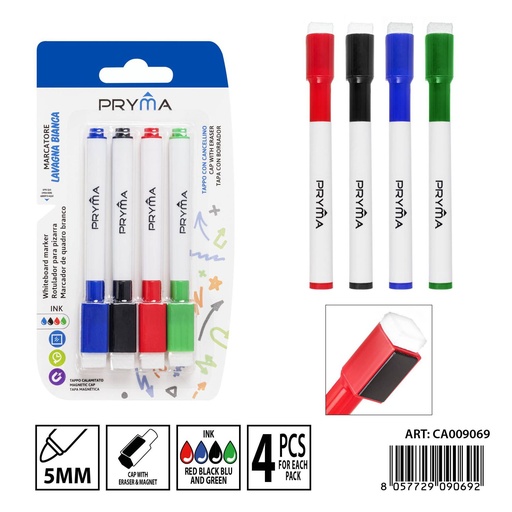 [0237070] Rotulador para pizarra blanca con borrador 4PZ - Herramientas de escritura