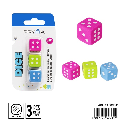 [0236988] Goma de borrar dados 3PZ - Accesorios de papelería