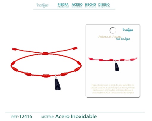 [12416] Pulsera de 7 nudos con higa negra - Joyería y bisutería