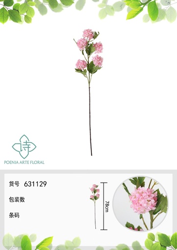 [631129ROSA] Ramo de flores artificiales - Hortensia de 5 cabezas en rosa 78 cm