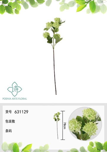 [631129VERDE] Ramo de flores artificiales - Hortensia de 5 cabezas en verde 78 cm