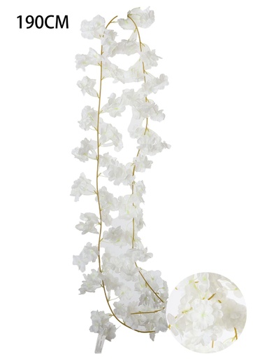 [631265-2] Rama decorativa de flor de cerezo de 135 cabezas 190 cm en blanco - Decoración floral