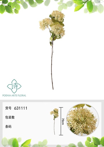 [631111NATURAL] Ramo de flores artificiales - Hortensia de madera en blanco 70 cm