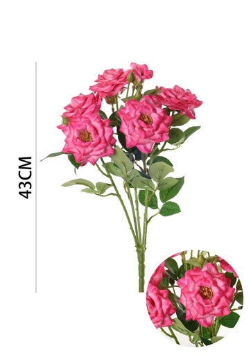 [630885-萝莉粉] Ramo de flores artificiales - Rosa pequeña con hojas en 43 cm
