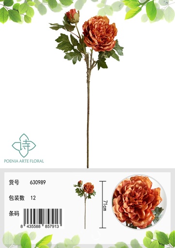 [630989橘色] Ramo de flores artificiales - Peonía retro de 2 cabezas en 70 cm