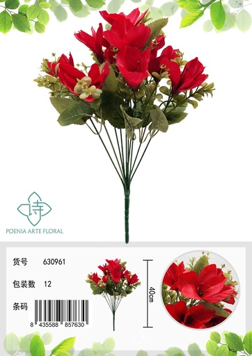 [630961红] Ramo de magnolia artificial de 10 cabezas - Ramo decorativo