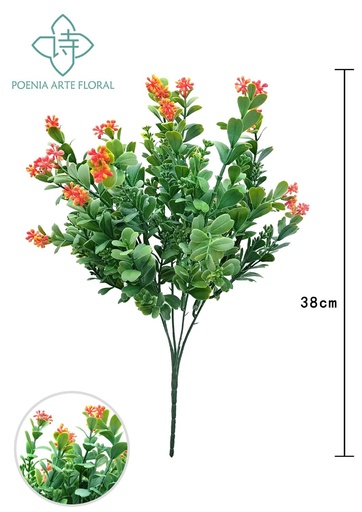 [630401-4橘色] Ramo de hierbas de agua con pequeñas flores en rojo atardecer - Ramo decorativo - Serie de hierbas de agua