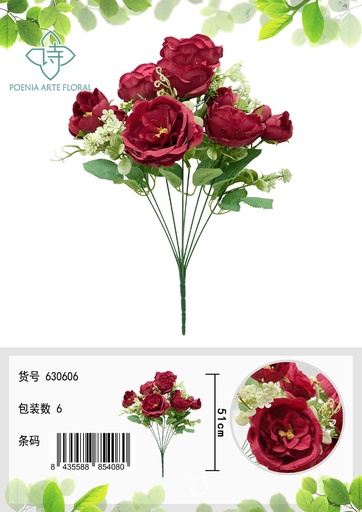 [630606-红色] Ramo de flores artificiales "Irlanda" de 51 cm - Decoración floral y arreglos
