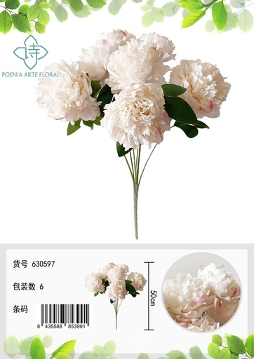 [630597-浅香槟] Rama de 7 cabezas de peonía noruega - Decoración floral