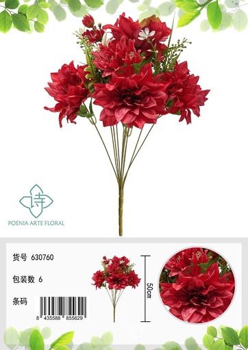 [630760红色] Rama de flores artificiales - Ramo decorativo con 11 cabezas