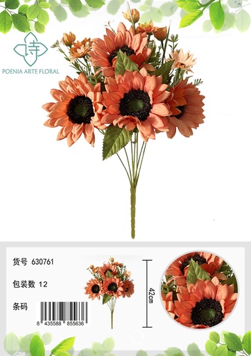 [630761橙色] Ramo de 9 cabezas de girasoles - Ramo decorativo