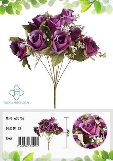 [630758紫色] Ramo de 9 cabezas de rosas románticas - Ramo decorativo