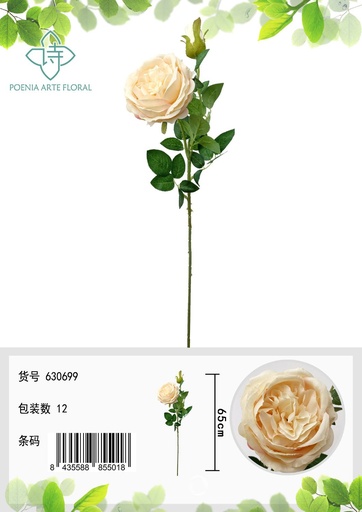 [630699-奶白] Ramo de rosa con 2 cabezas de 65 cm - Decoración floral