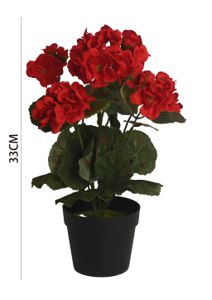 [M630977红色] Geranio artificial en maceta mediana - Pequeño macetero decorativo