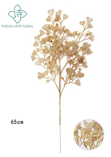 [630689-金色] Bonsái artificial de hoja en forma de corazón dorada - Planta decorativa