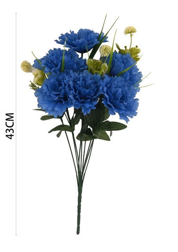 [6101081蓝色] Ramo de claveles (9 cabezas) con flores y hierbas (6 flores, 3 hierbas)