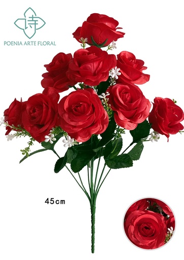 [6101008ROJO] Ramo de flores de seda - 10 cabezas de hibisco
