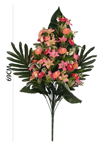 [6101096玫红] Ramo decorativo de orquídeas y rosas - Flores artificiales grandes