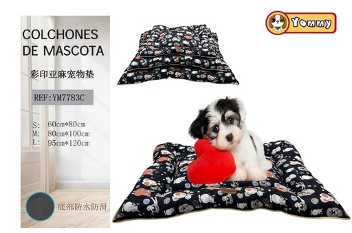 [YM7783C] Cuna de perro (juego de 3 piezas) azul con estampado - Accesorios para mascotas