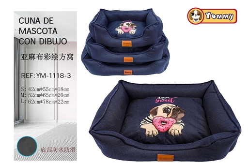 [YM1118-3] Cuna de perro de lienzo impreso azul - Productos para mascotas, 3 piezas