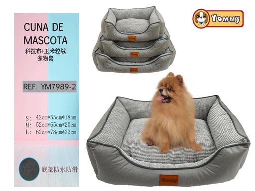 [YM7989-2] Cuna para perro de tela tecnológica y terciopelo gris - Cunas confortables para mascotas